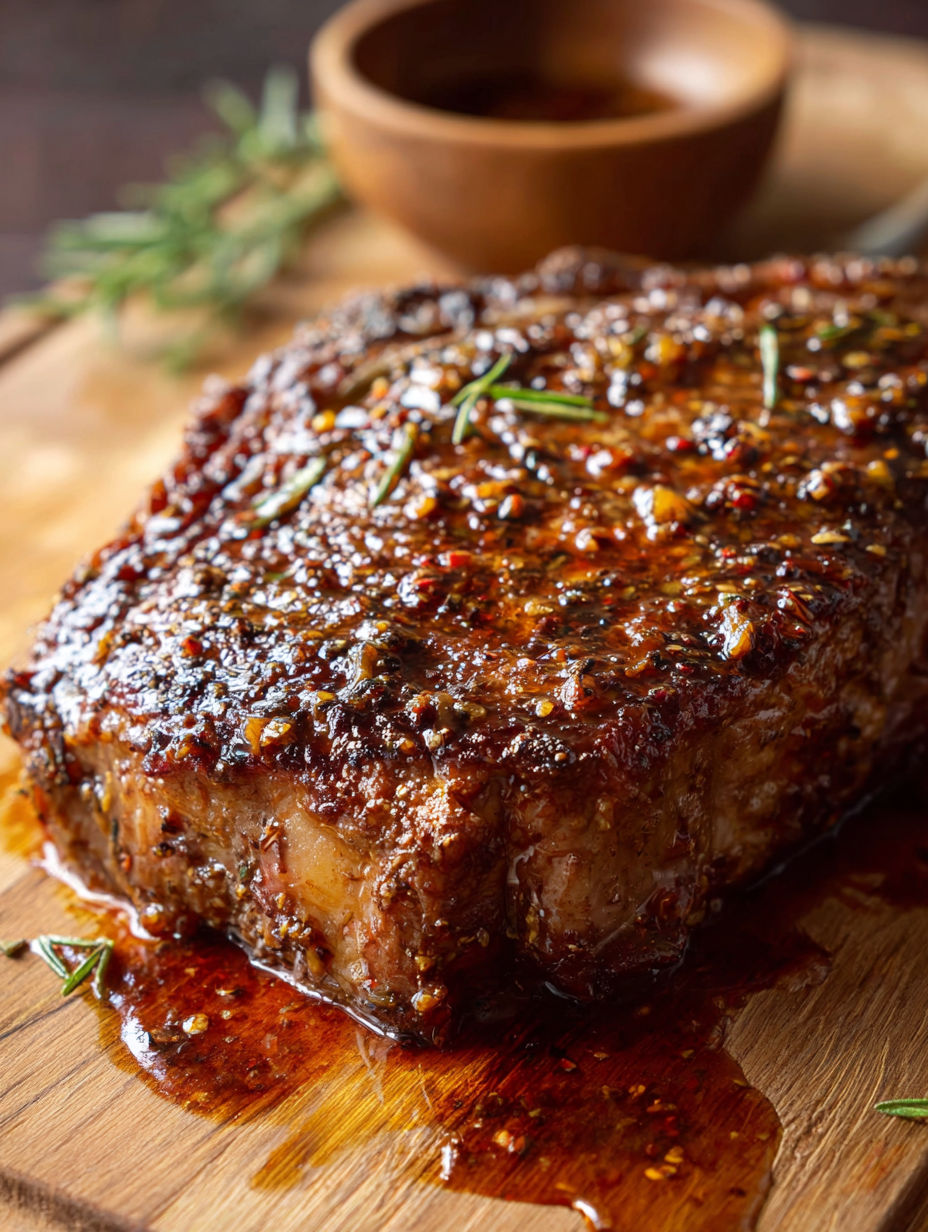 Une viande de boeuf grillée avec des herbes et des épices, prête à être servie avec une salade.