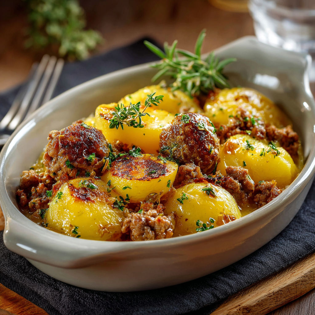 Une recette de gnocchi au lard et aux herbes, servie dans un bol en porcelaine.