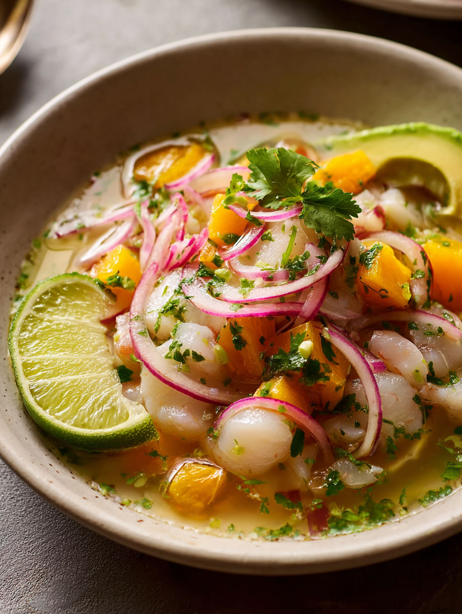 Une soupe épicée avec des poissons, des légumes et des épices.