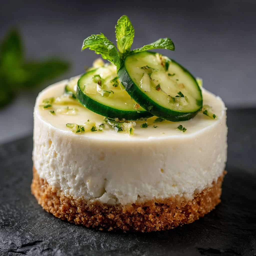 Une tartine de dessert avec des cucumbers sur un plateau de pierre.