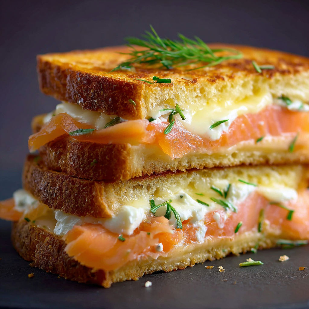Une tranche de sandwich croque avec des légumes et des fromages.