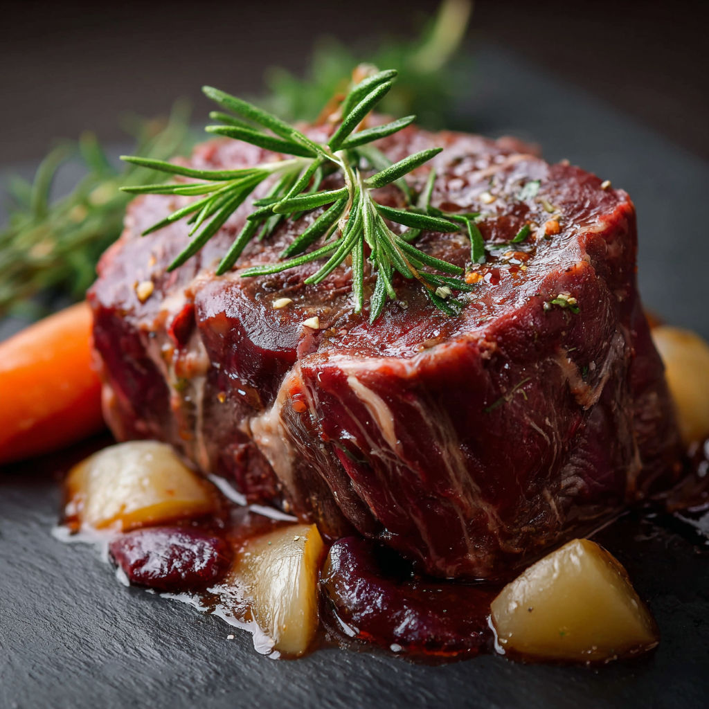 Un steak grillé avec des herbes et des carottes.