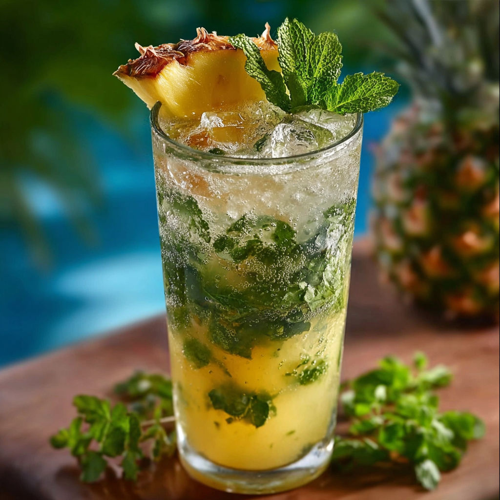 Une boisson fraîche avec une pâte de pineapple et des herbes fraîches.