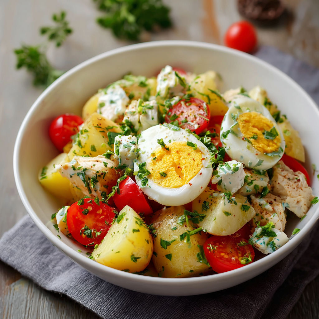 Une salade de légumes et oeufs dans un bol.
