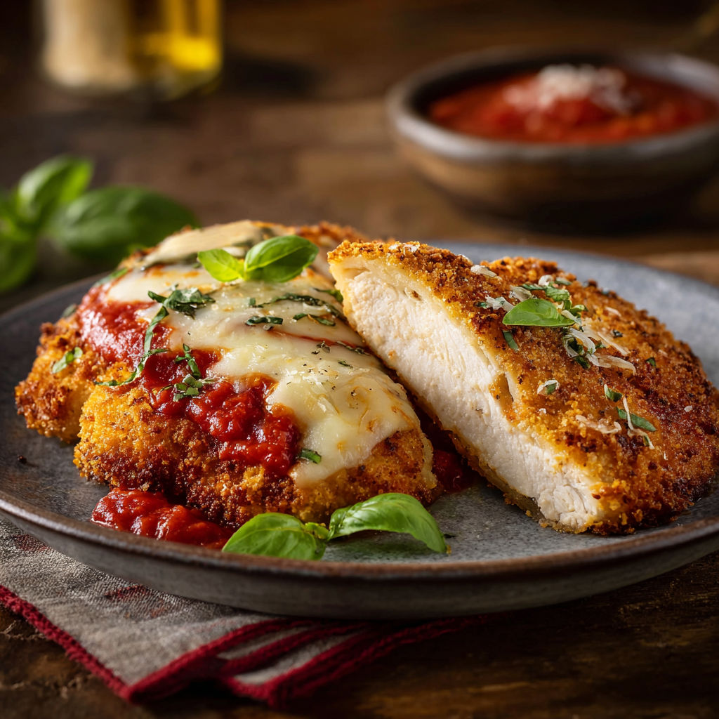Une recette de poulet en sauce tomate et herbes, servie sur un plateau.