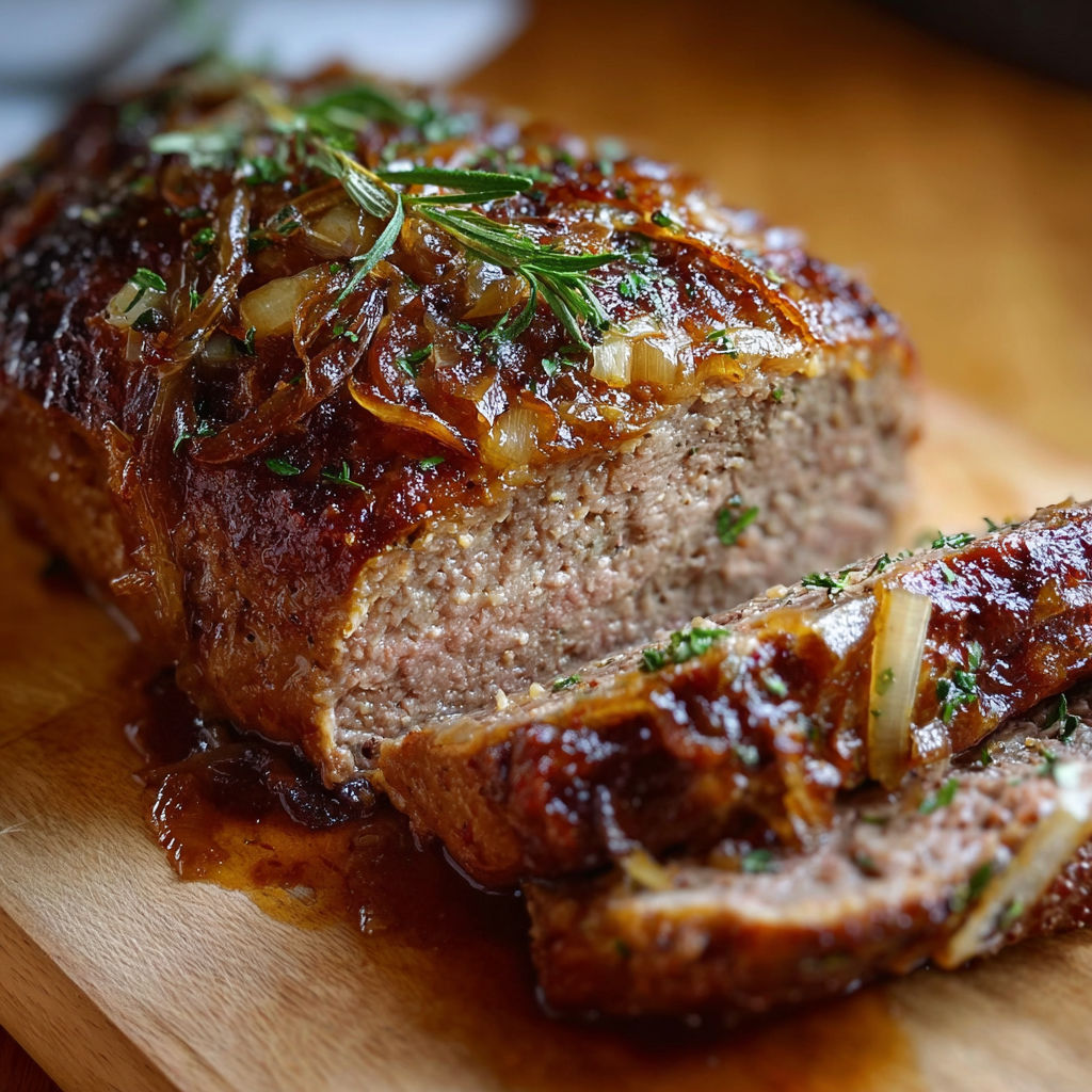 Une viande grillée avec des herbes et des onions, prête à être servie.