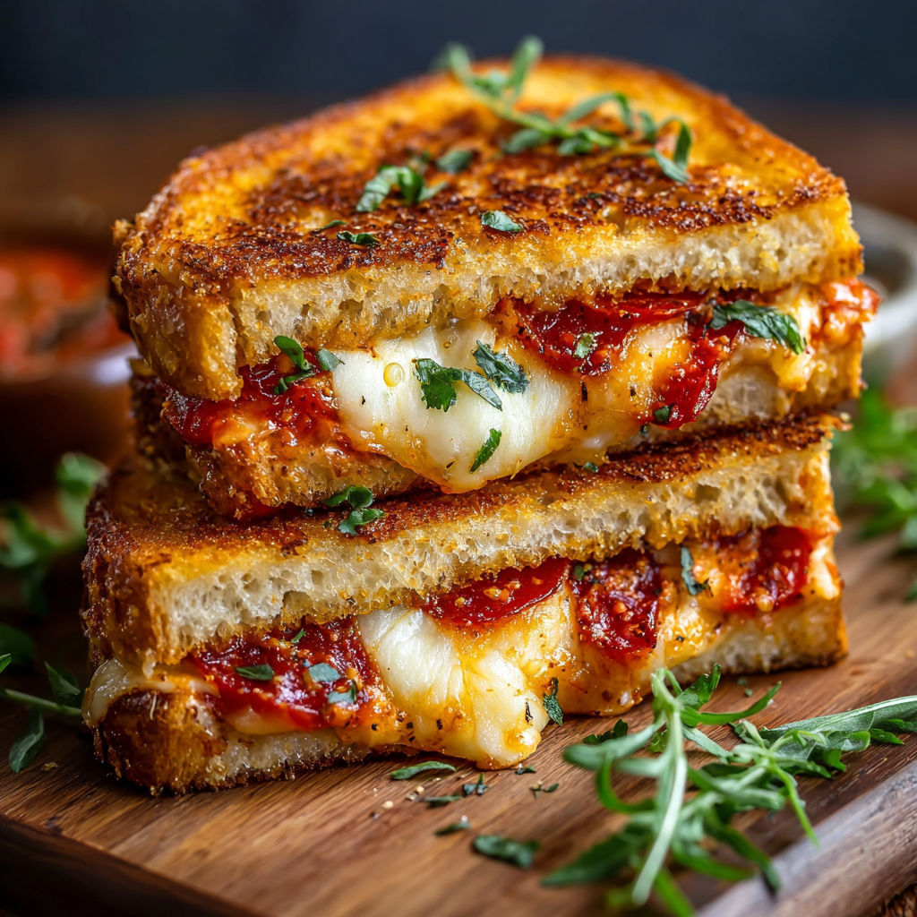 Une sandwich de fromage et tomates sur une planche de bois.