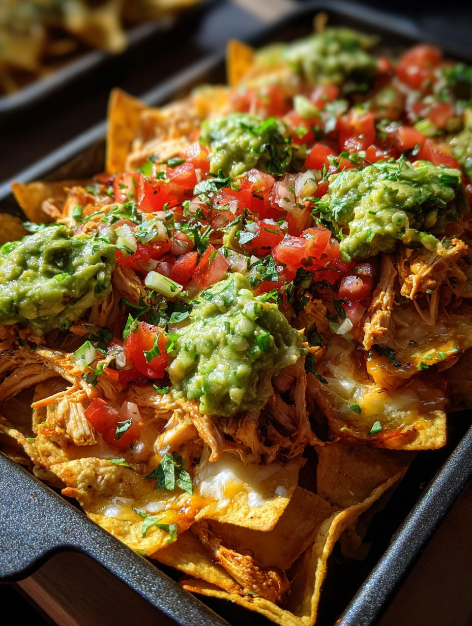 Une recette de nachos chicanos avec des tomates, des avocats et des ajonjols.