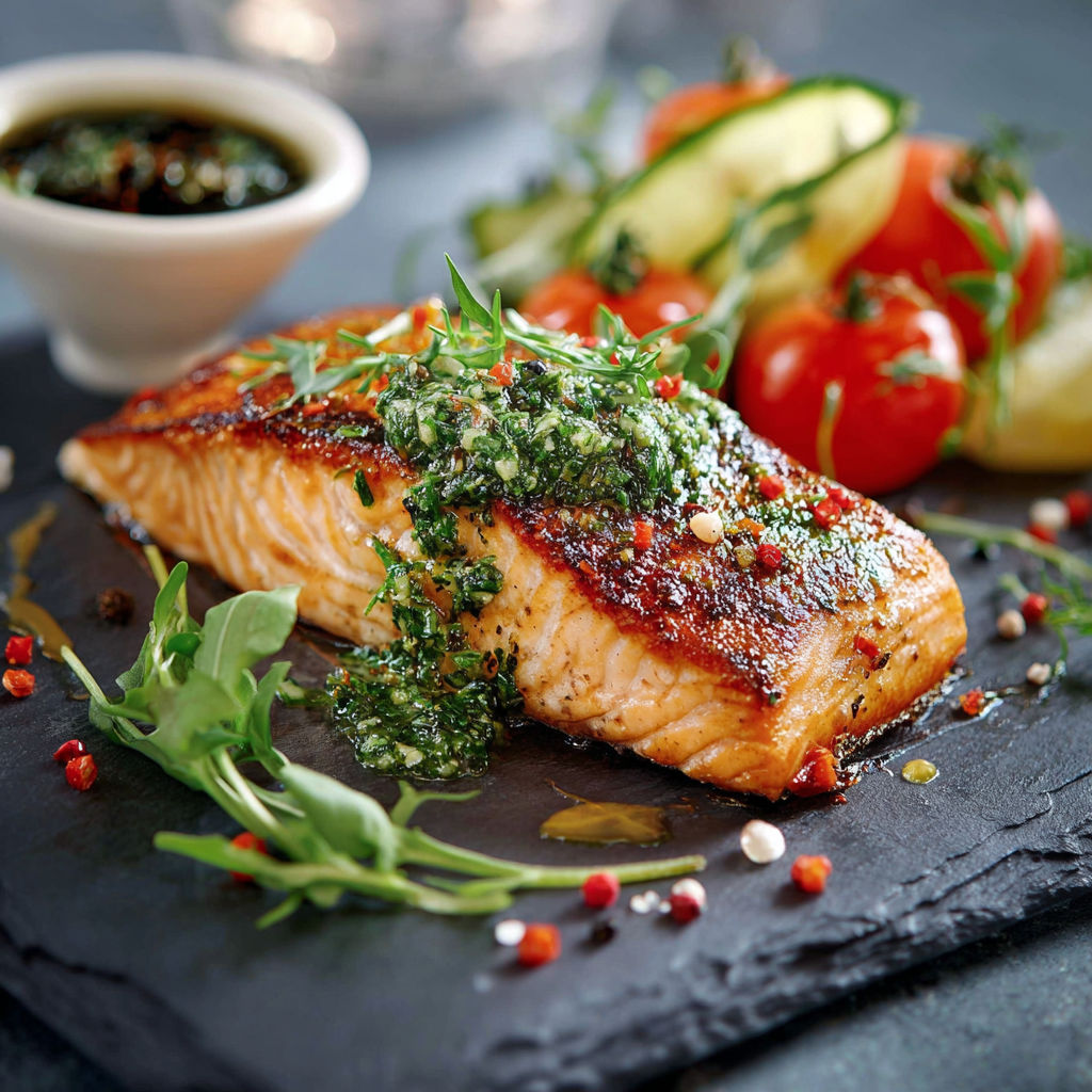 Saumon surprise: une poignée de herbes fraîches et une sauce délicieuse accompagnent ce plat de saumon grillé.