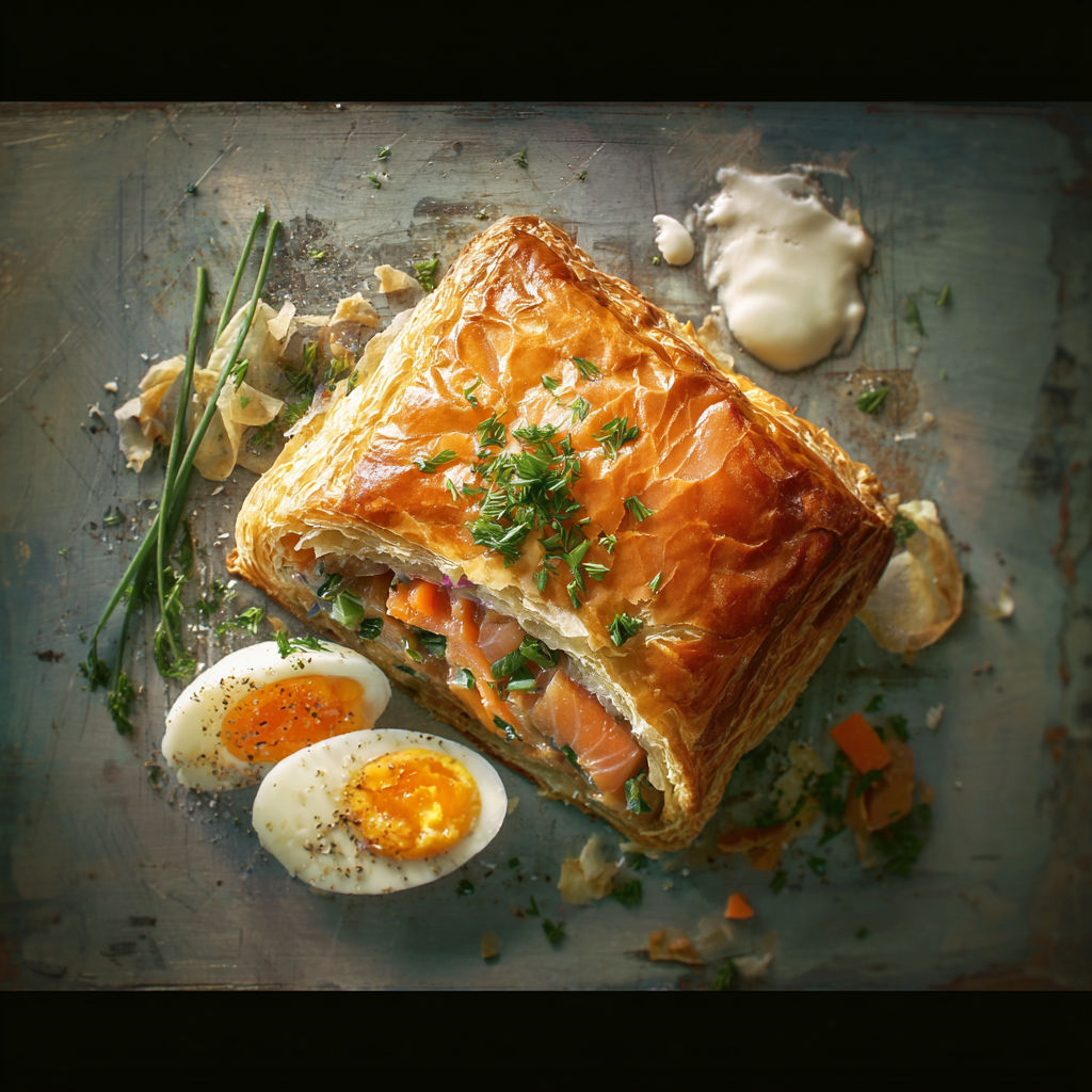 Une quiche au fromage et aux herbes, avec des oeufs et des légumes.