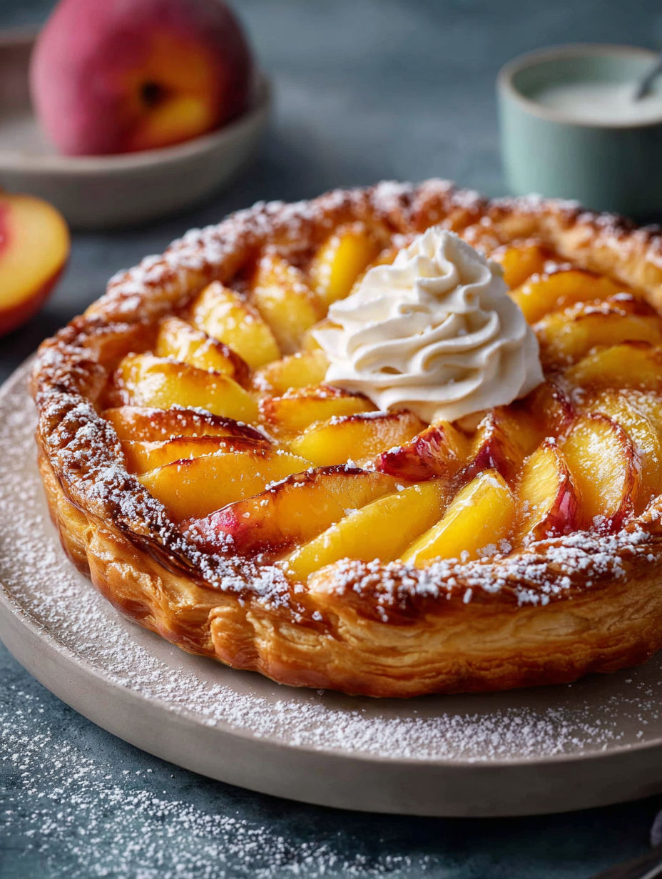 Une tarte aux pommes garnie de crème fouettée.