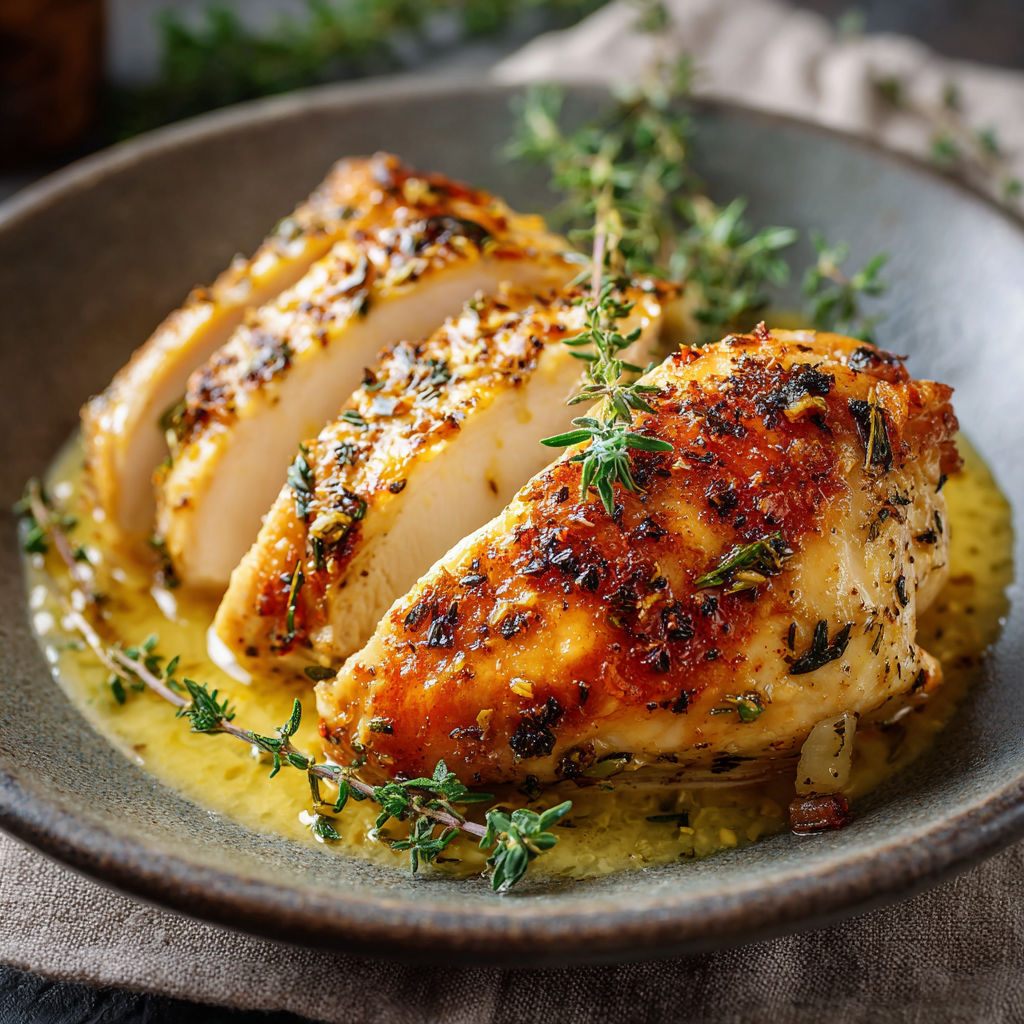 Poitrine de chicken avec des herbes et des épices.