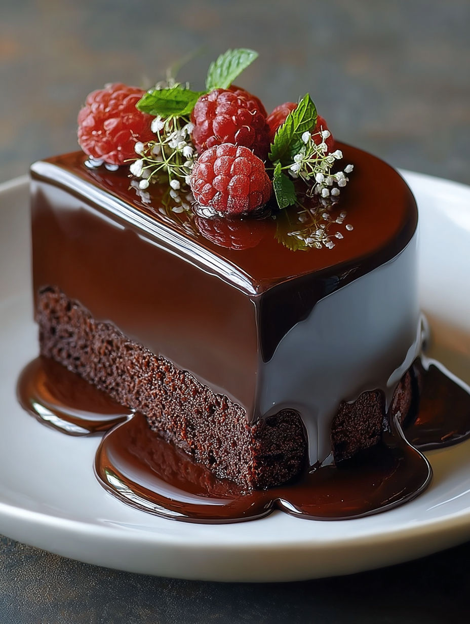 Une tarte au chocolat avec des fraises et des herbes sur le dessert.