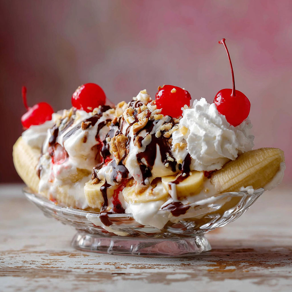 Une tarte aux bananas et chocolat, garnie de cerises, est servie dans un bol en verre.