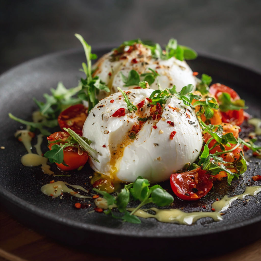 Une salade de tomates et de fromage de chèvre avec des herbes fraîches.