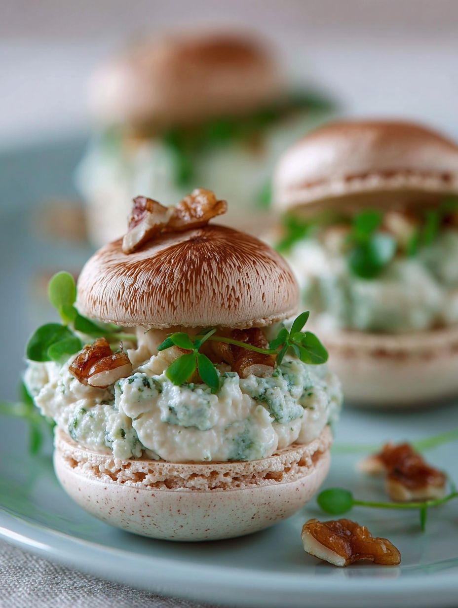 Deserts en forme de champignons avec des herbes et des noix.
