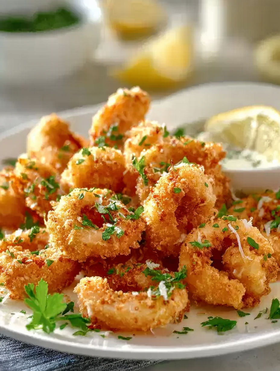 Une assiette de fruits de mer avec des herbes et des citrons.