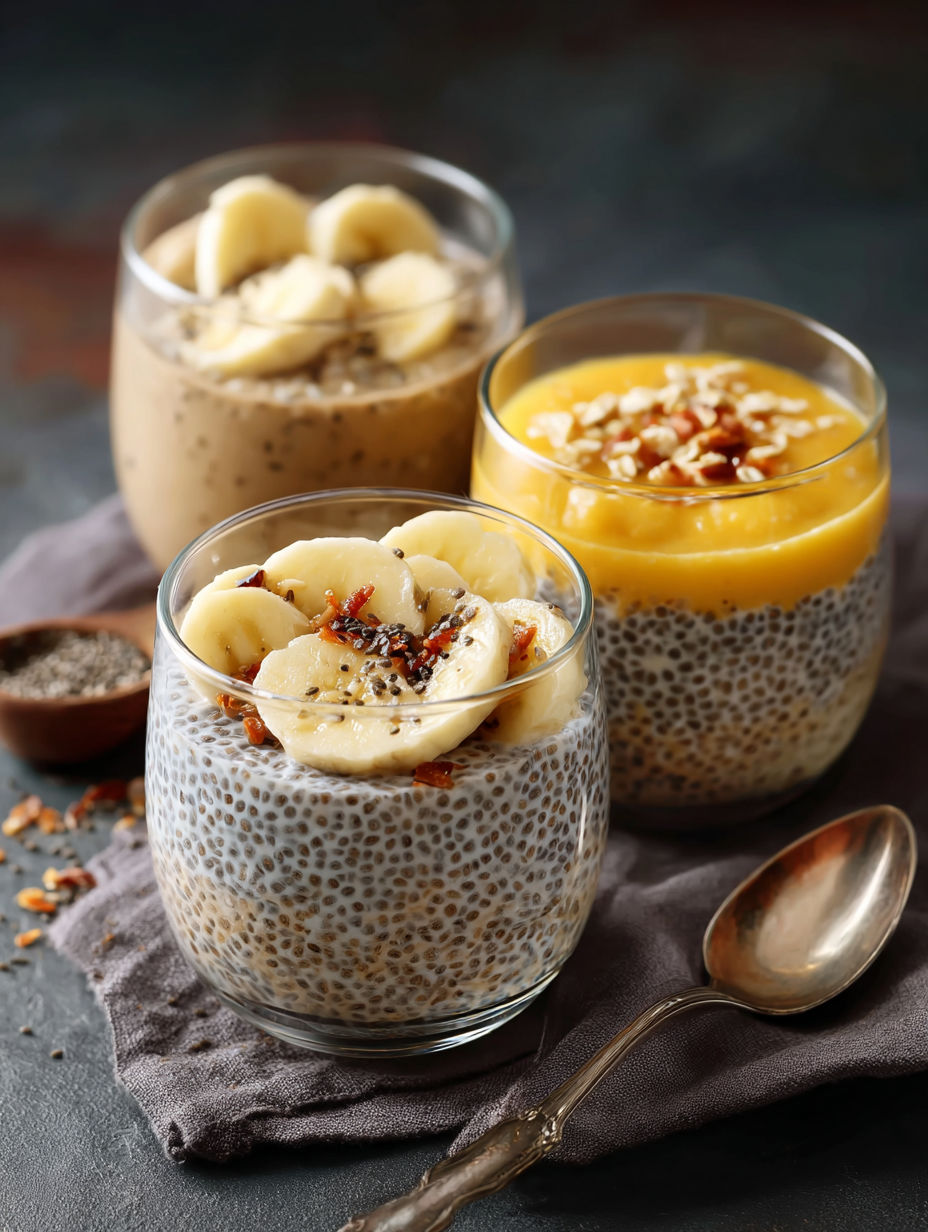 Un dessert en verre contenant des bananas, des noix de cajou et des amandes.