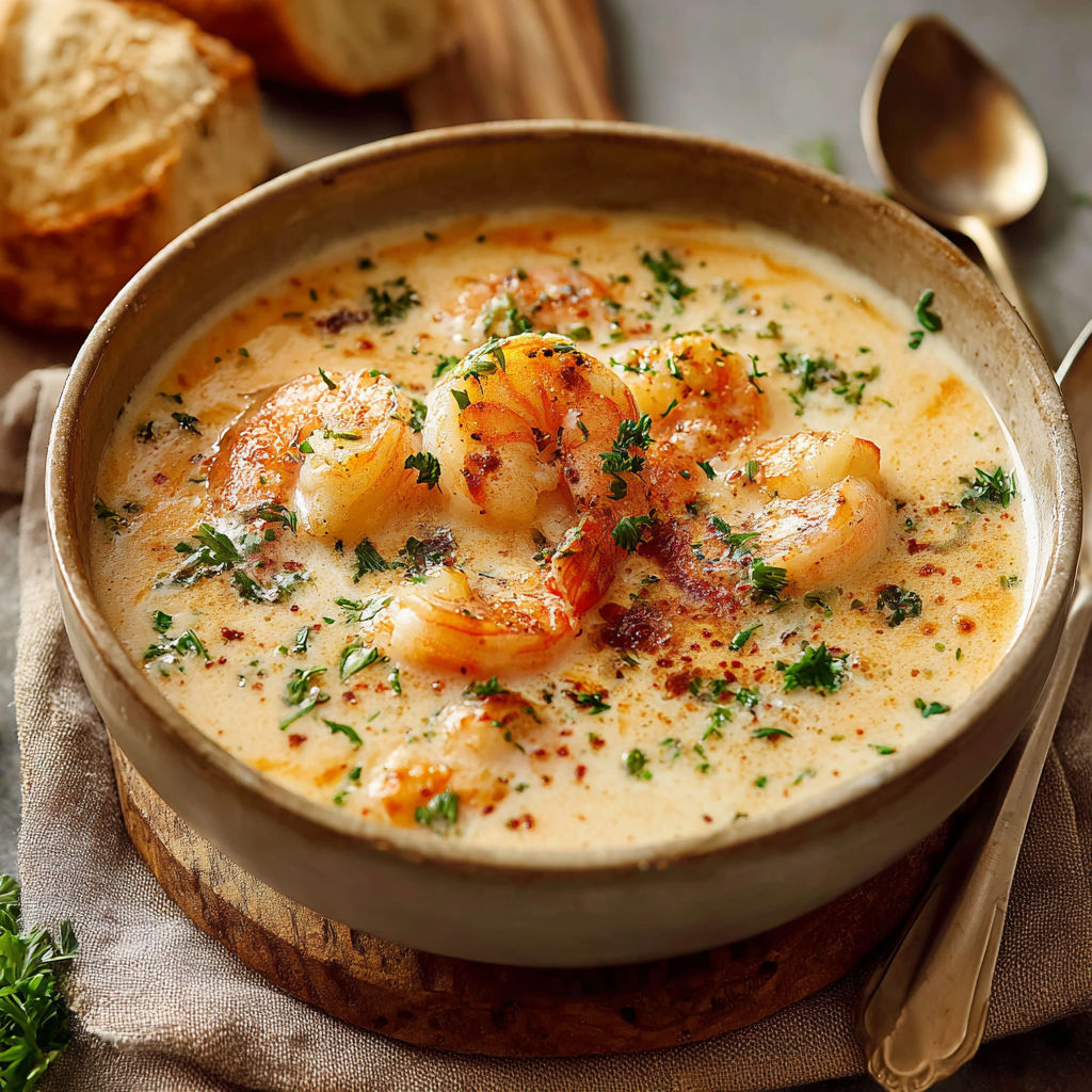 Une soupe chaude avec des moules et des herbes.