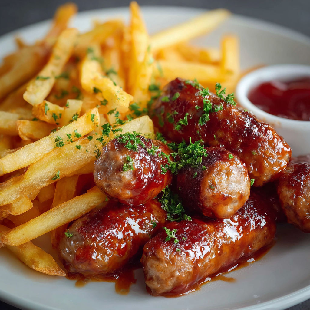 Une recette de sausages grillés accompagnés de pommes de terre frites.