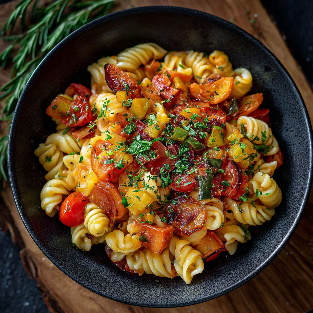 Une recette de macaroni aux tomates et aux épinards.