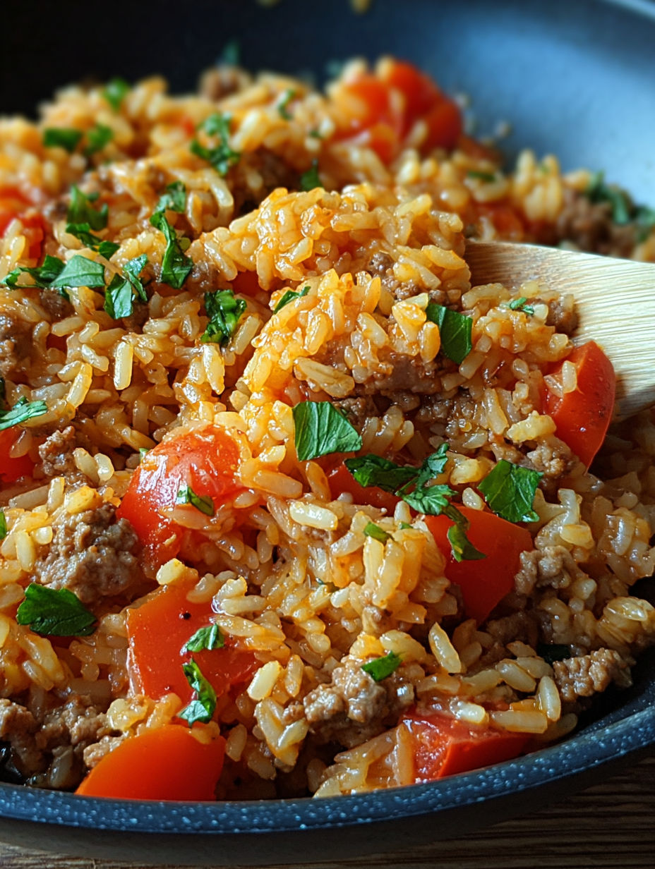 Rice and meat dish with tomatoes and herbs.
