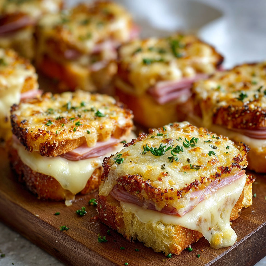 Une tranche de pain grillé avec du fromage et des herbes sur une planche de bois.