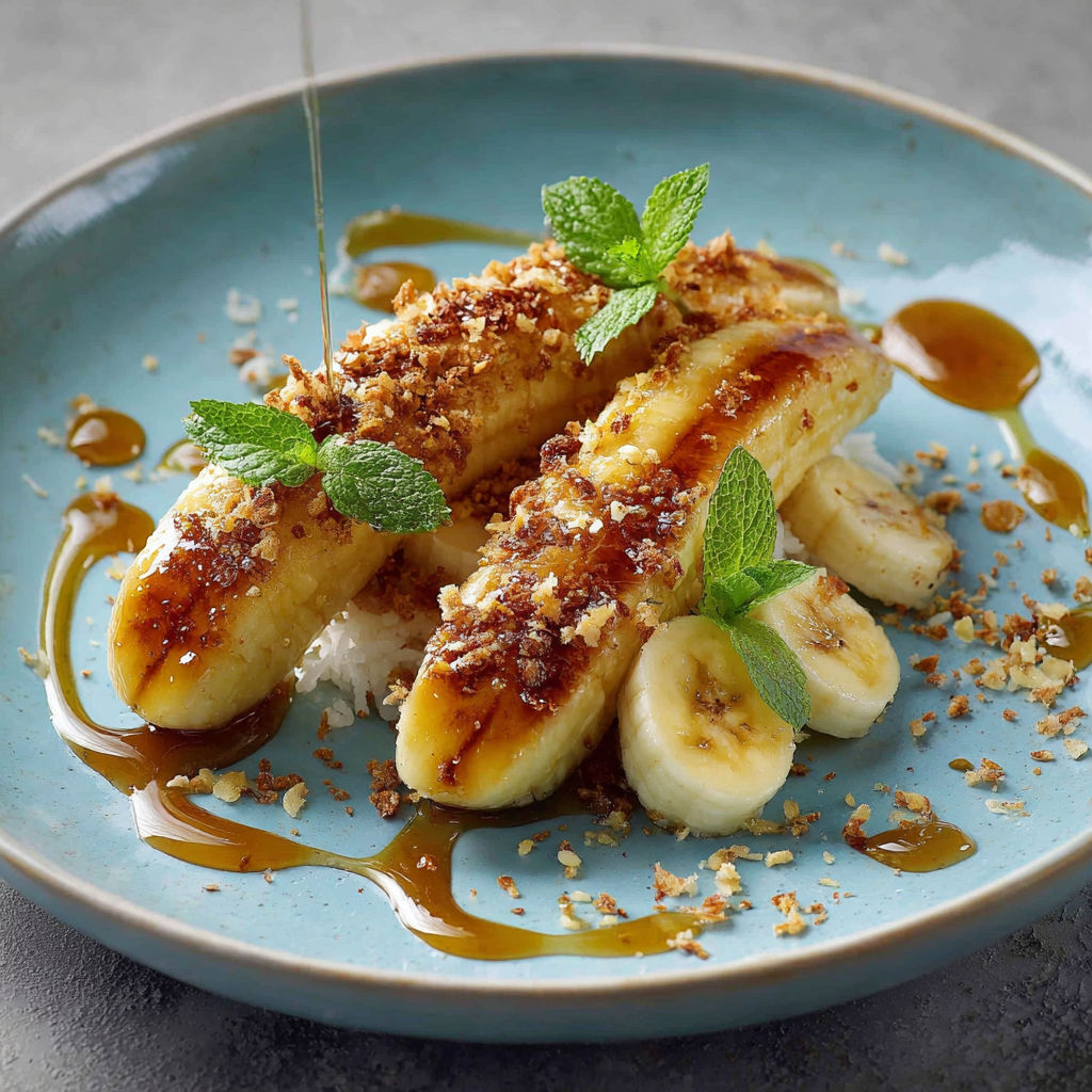 Bananes sauceuse sur un plateau.