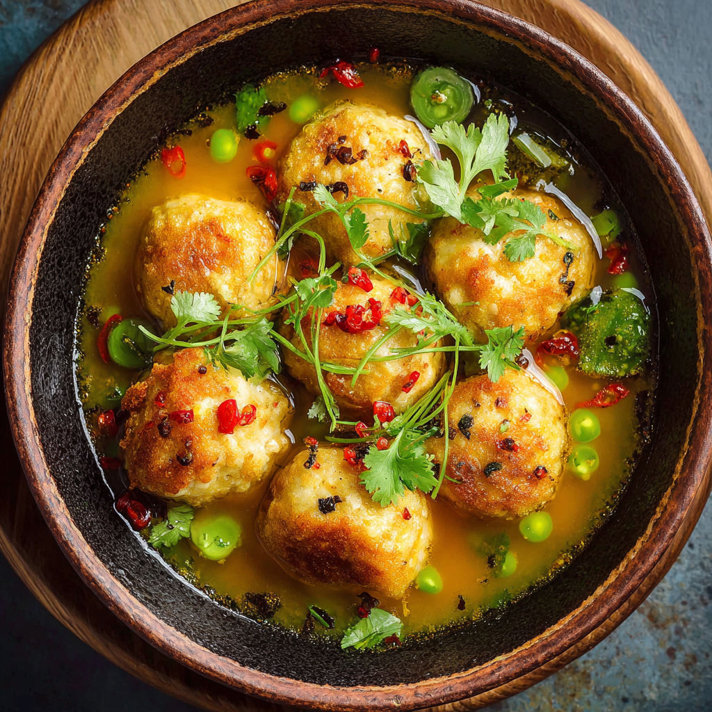 Une recette de bouillabaisse avec des boulettes de viande et des légumes.