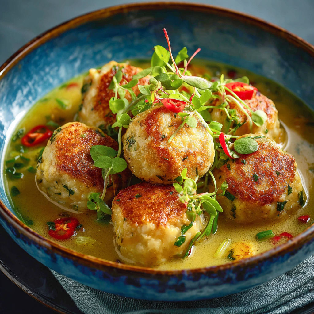 Une assiette de bouchées de viande et de légumes, servies dans une soupe.