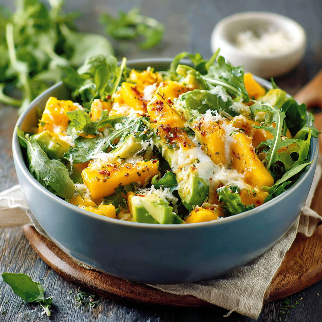 Salade de fruits et légumes avec des avocats et des pommes.