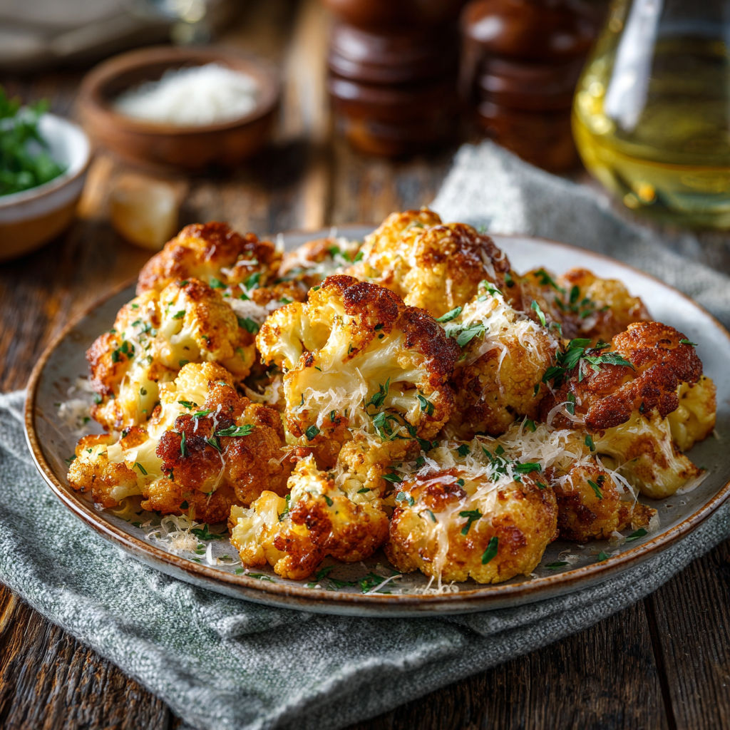 Une assiette de cauliflower farcis avec des herbes et des fromages.