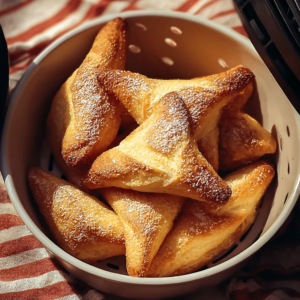 Une assiette contenant des bûches de pâte frites, également connues sous le nom de Bûgnes à l'air fryer.