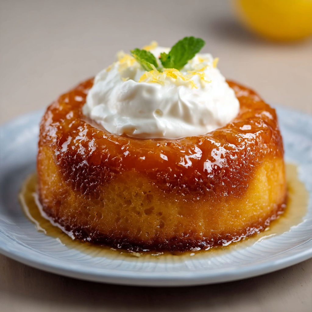 Une tarte Baba au Rhum est servie sur un plateau.
