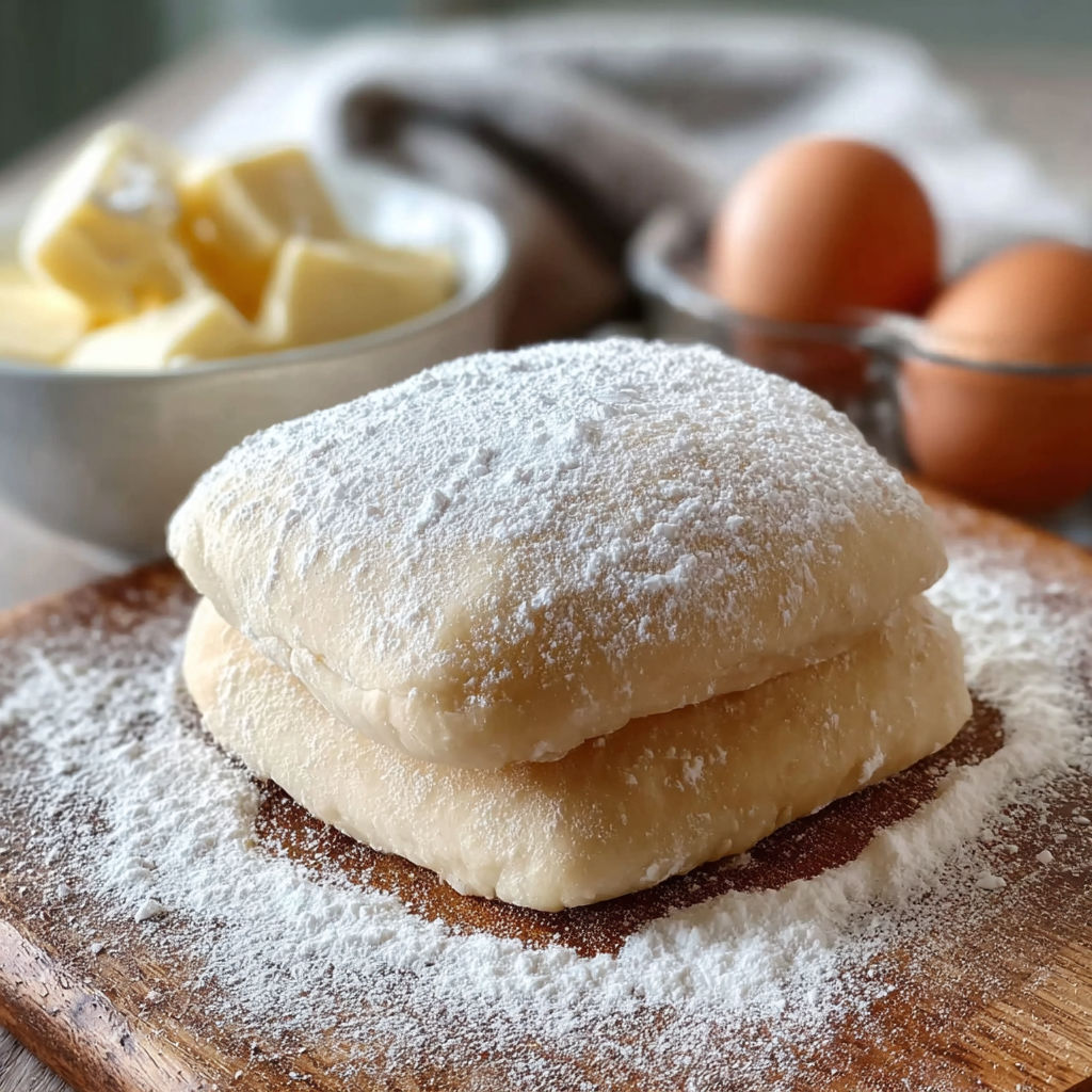 Une recette de pâte pour beignets et brioches est mise en place sur une table.