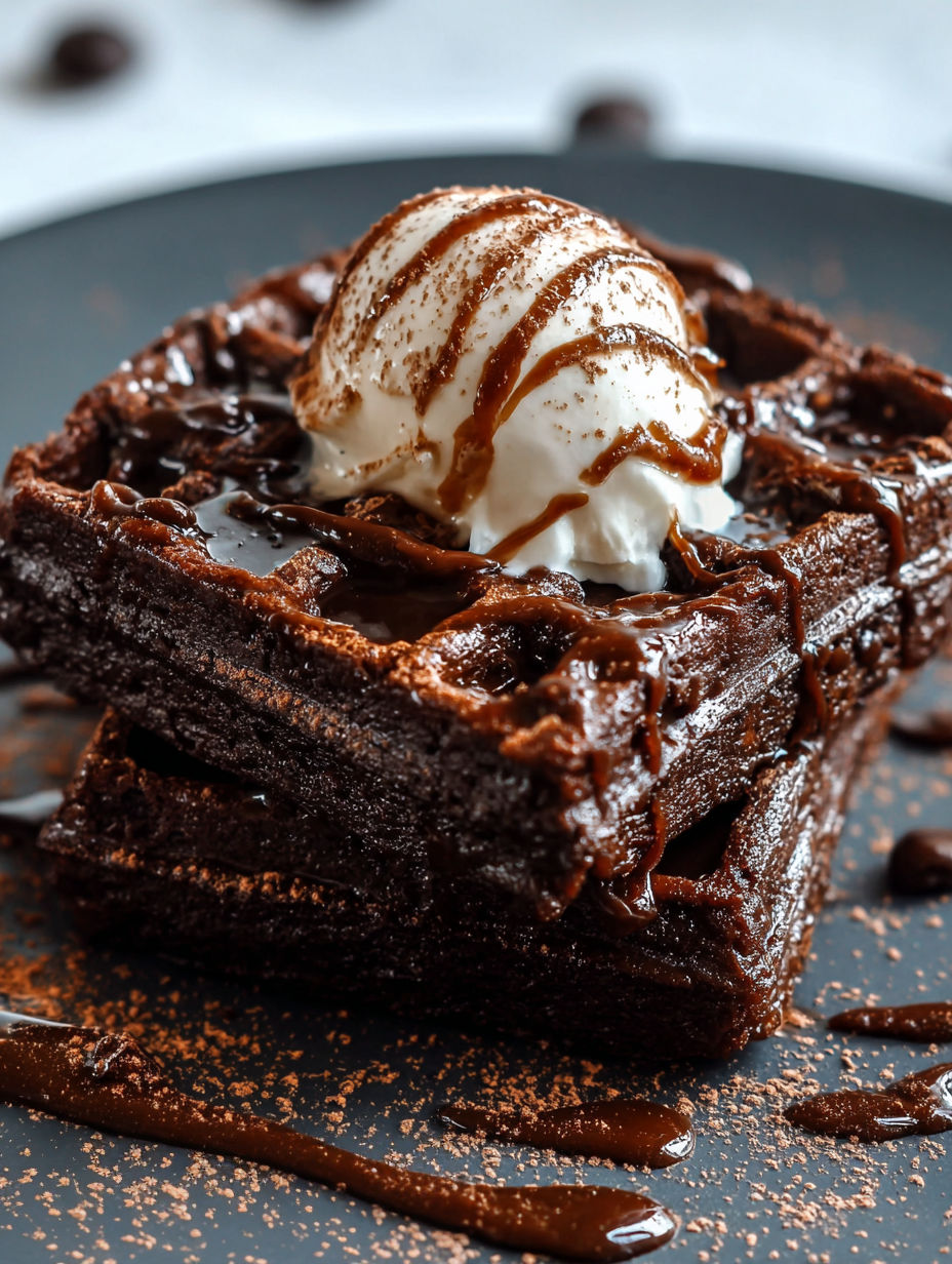 Une tarte au chocolat avec une glace de lait et des fruits rouges.