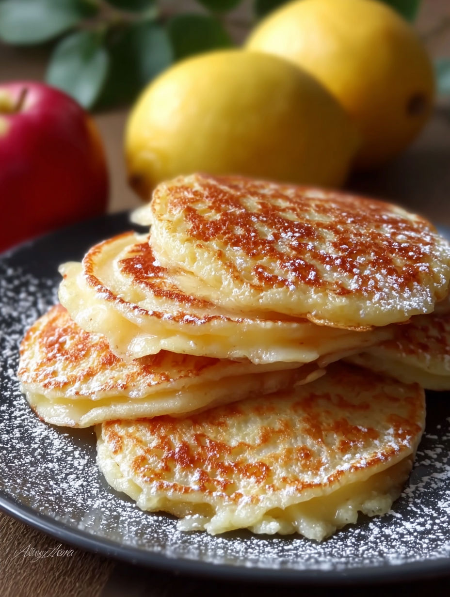 Pancakes au yaourt et aux fruits sur une table.