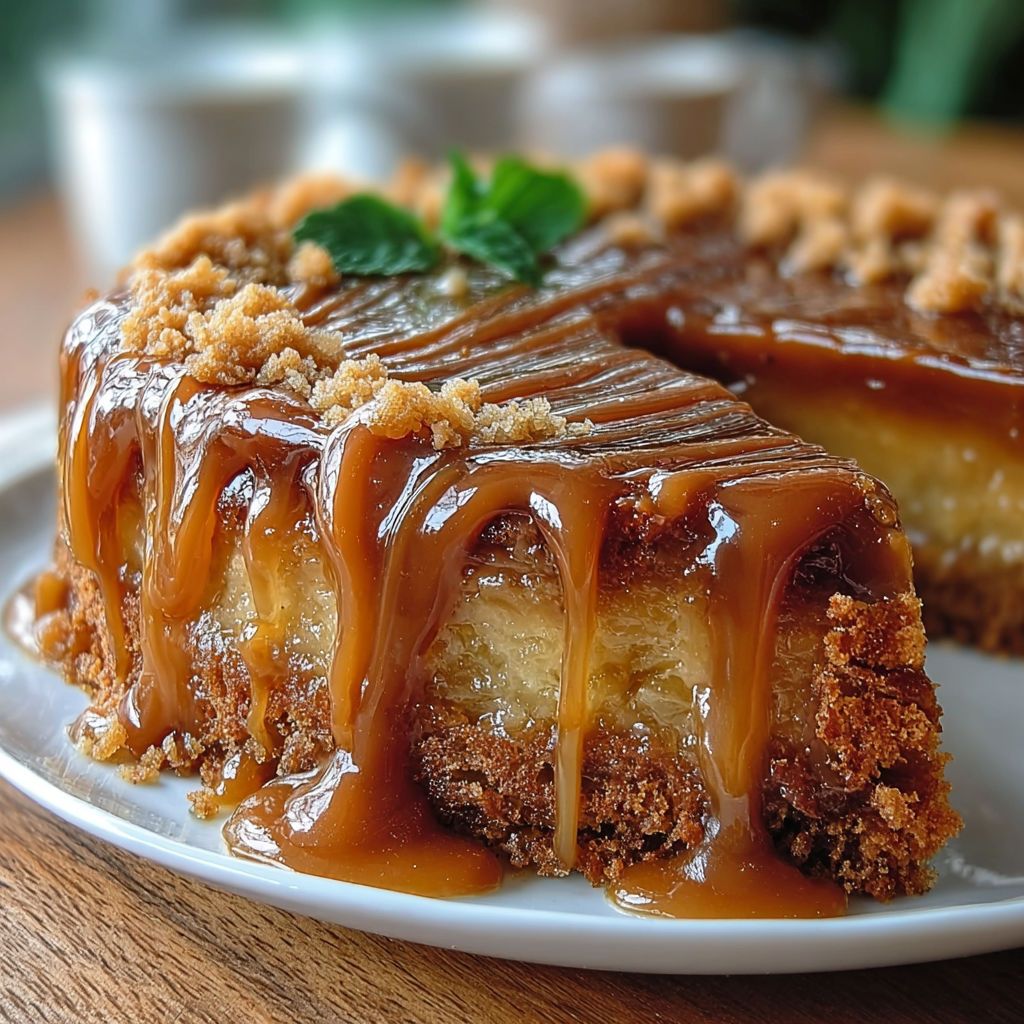 Une portion de gâteau au caramel beurre salé sur un plateau.