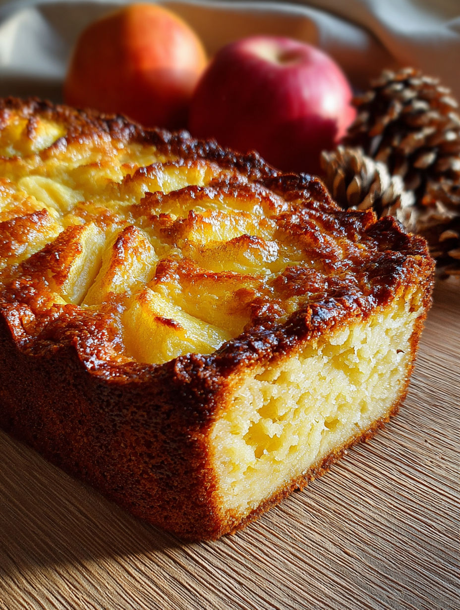 Une tarte aux pommes chaude et croustillante, avec des pommes et des noix de cajou, est servie sur une table.