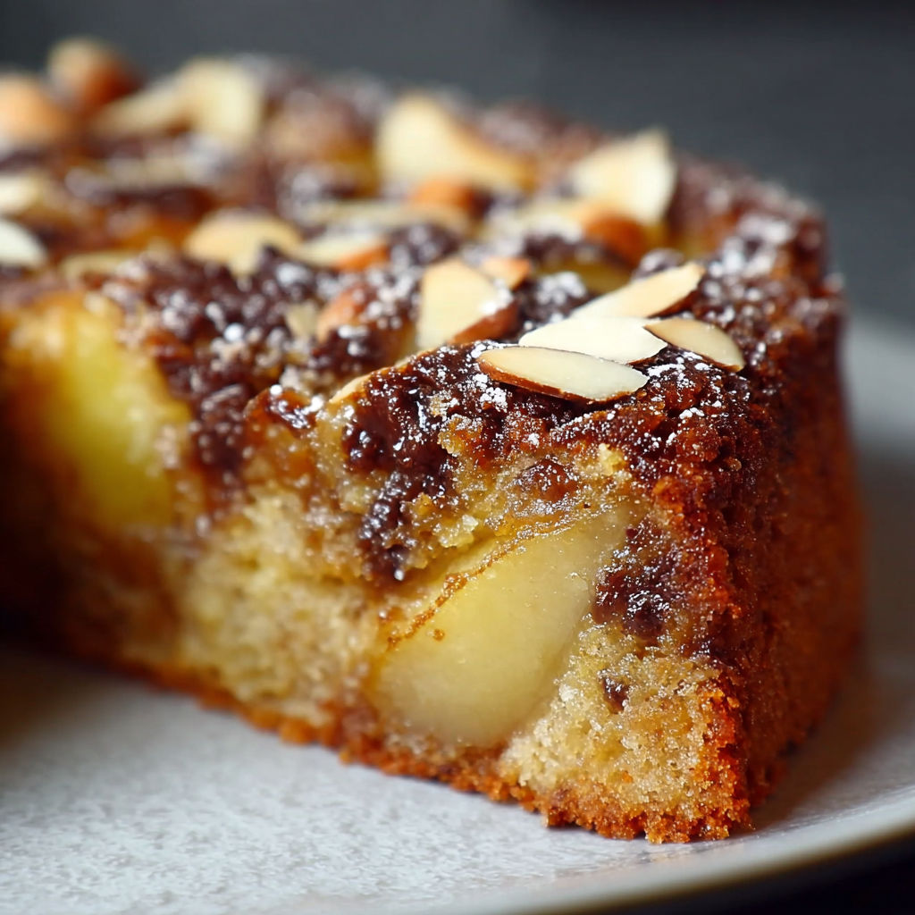 Une tarte aux amandes et au chocolat, avec des noix et des almonds, est servie sur un plateau.