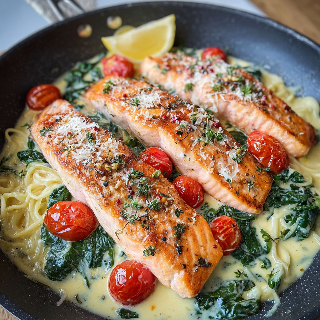 Une recette de poisson grillé avec des légumes et des tomates.