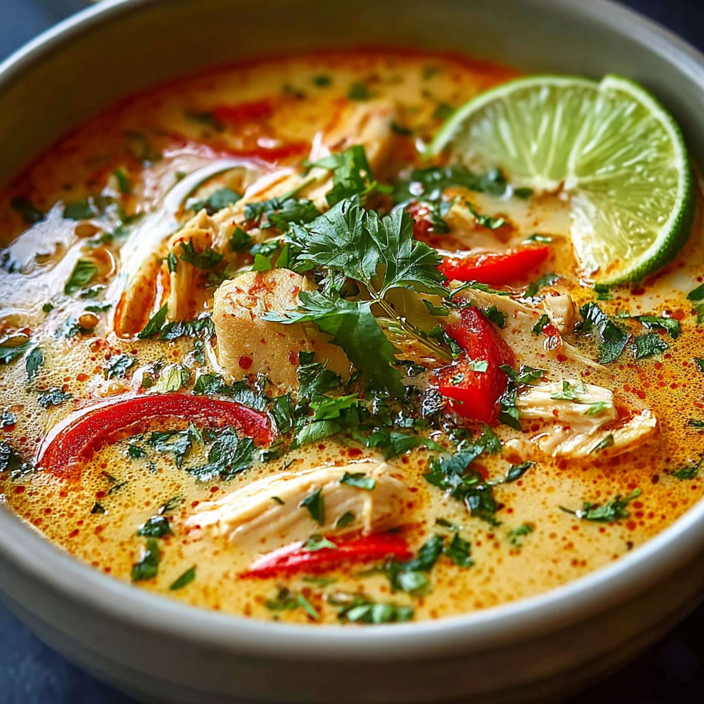 Une délicieuse soupe thaïlandaise est servie dans un bol en céramique.