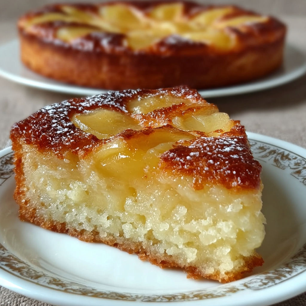 Une tarte aux pommes est servie sur un plateau.