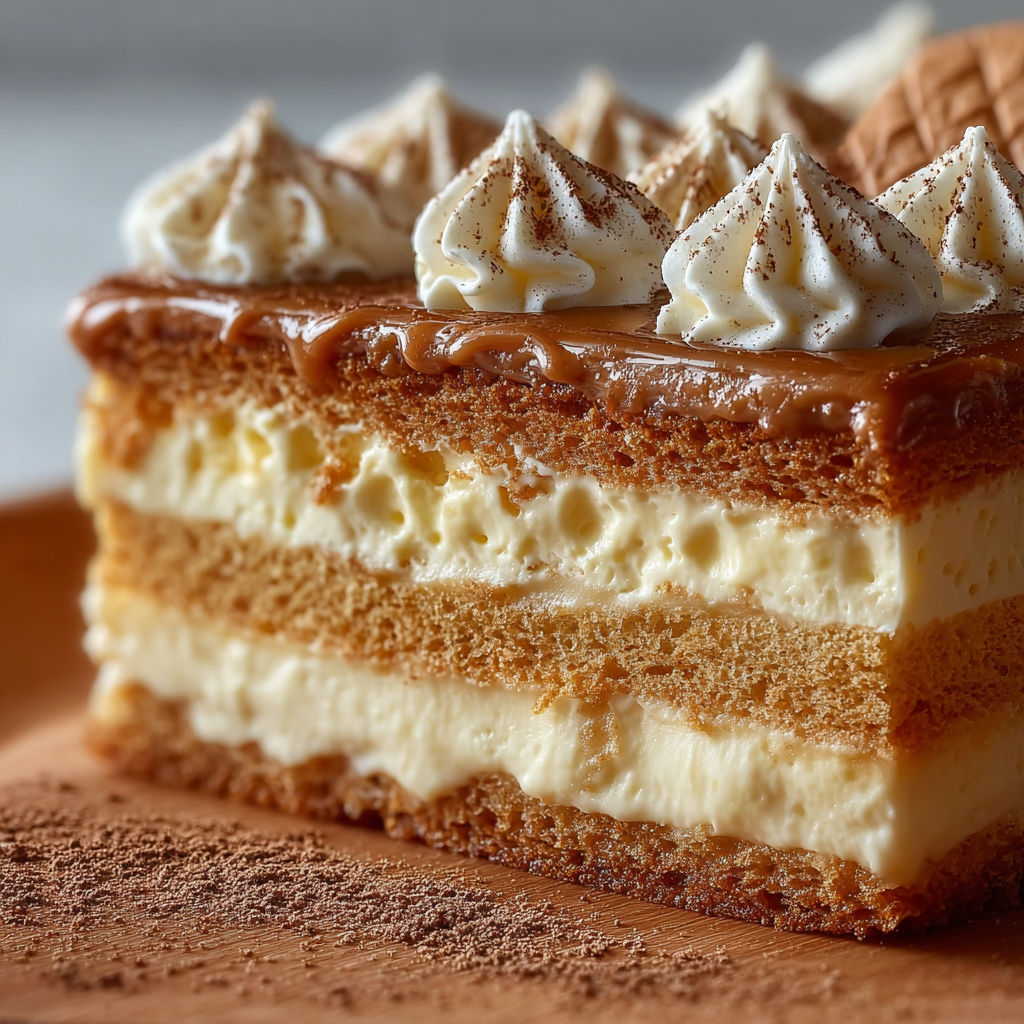 Un gâteau Petit Beurre au Café est présenté sur une table, avec des crêpes et des croutons de beurre.