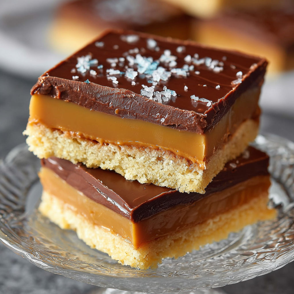 Une barre de Millionnaire Shortbread est servie sur un plateau.
