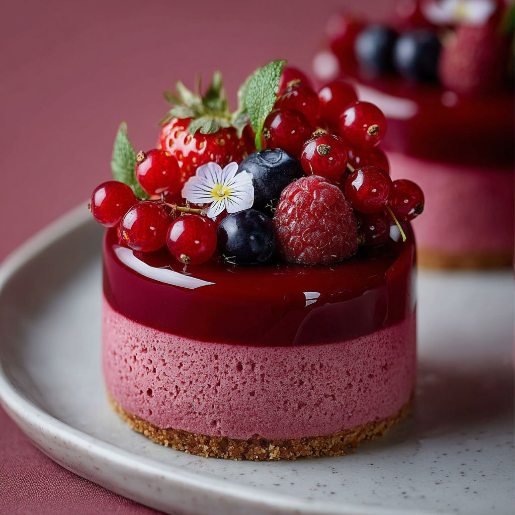 Une tarte aux fraises et baies, garnie de fraises, baies, cerises et raspberries, sur un plateau.