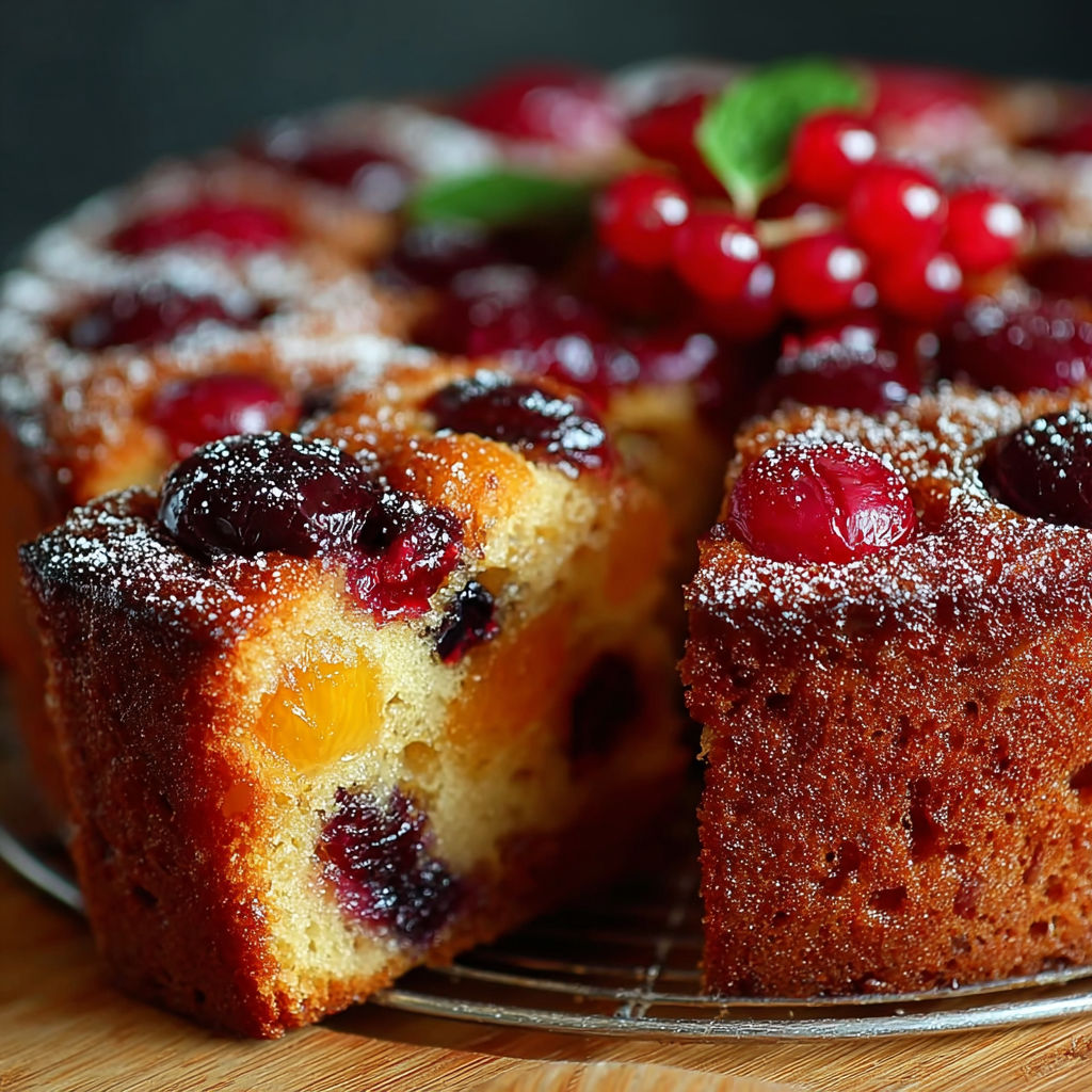 Une tarte aux fruits rouges et noires, avec des cerises et des myrtilles, est servie sur un plateau.