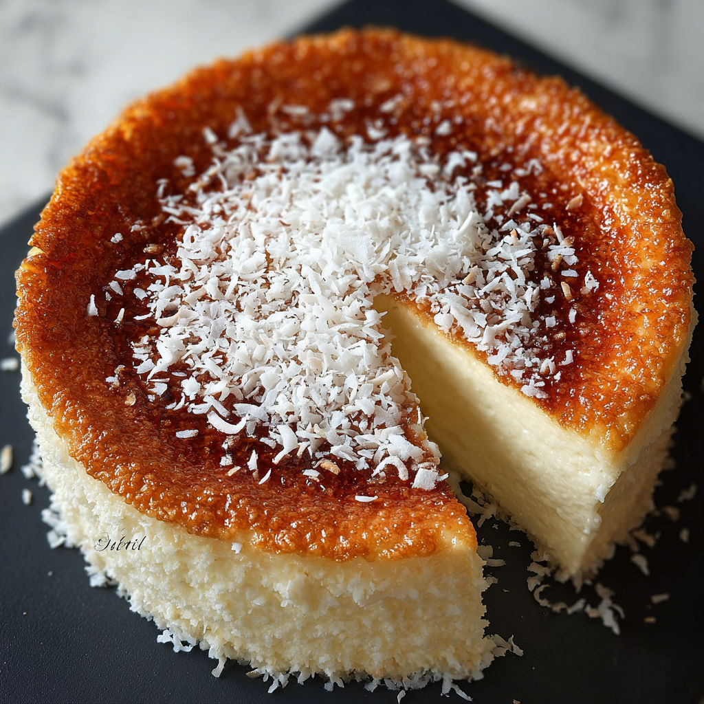 Une tarte aux fruits de mer, avec une portion de glace de coco, est servie sur un plateau.