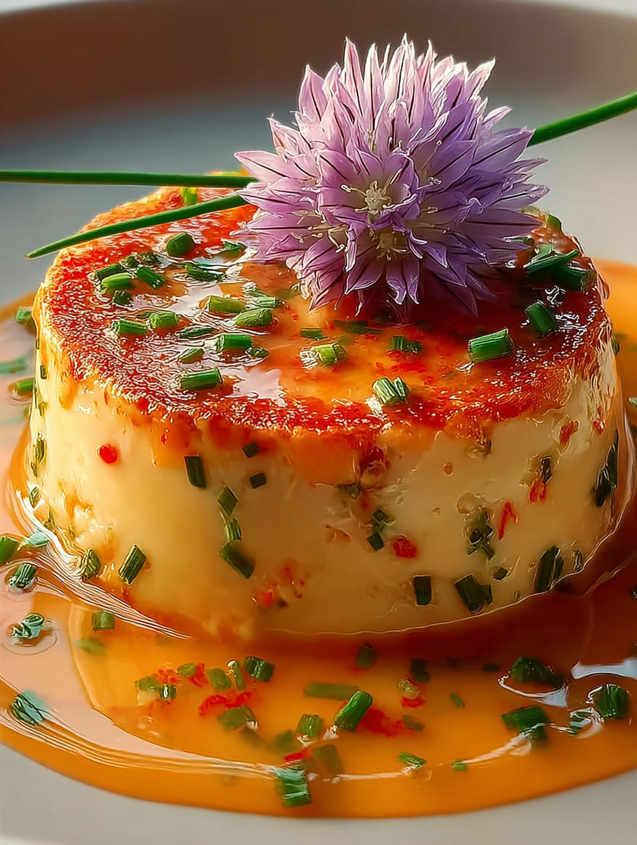 Une tarte aux pommes et épinards, garnie de pétales de violette, est servie sur un plateau.