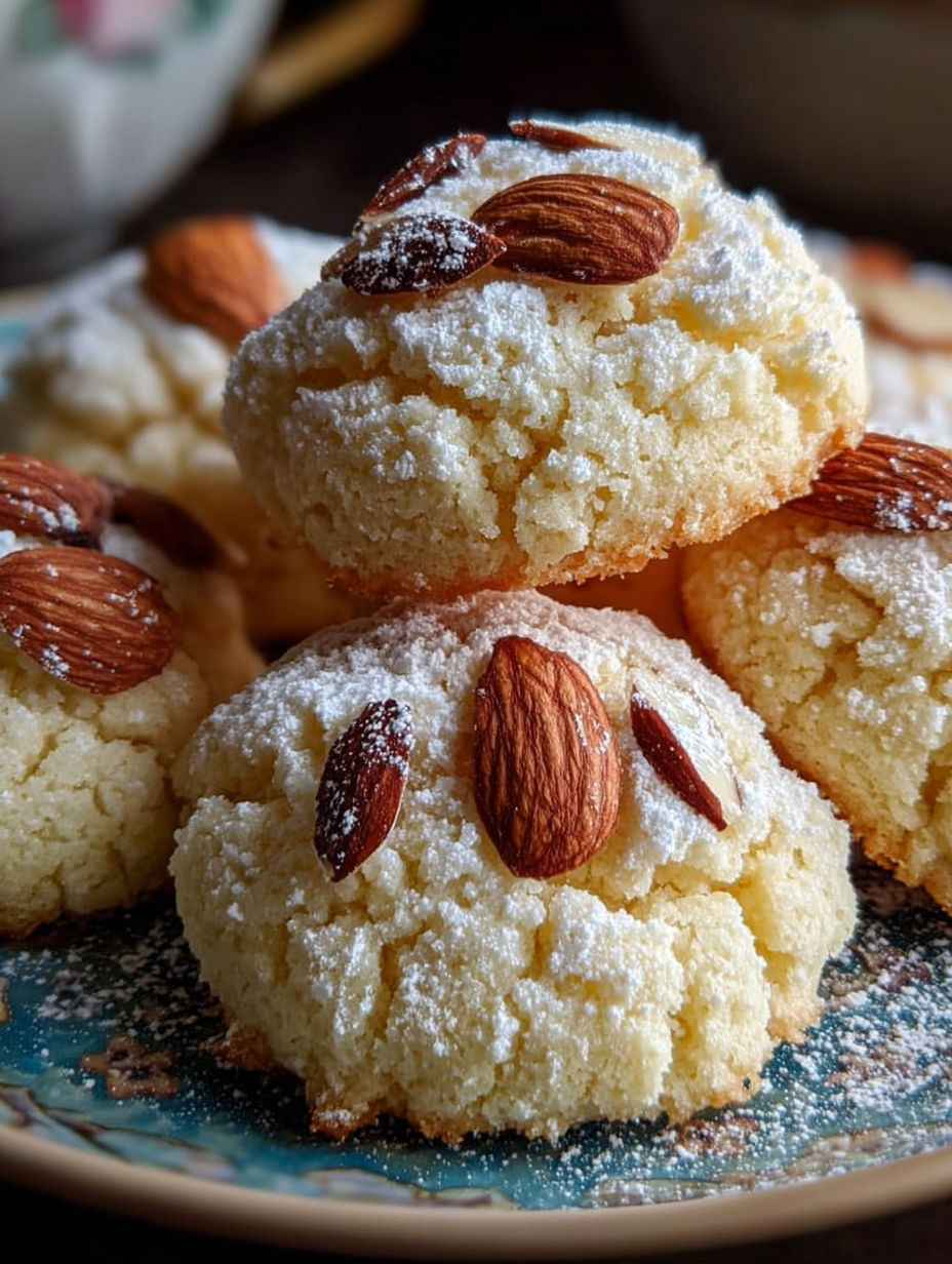 Deserts with almonds and sugar on a plate.